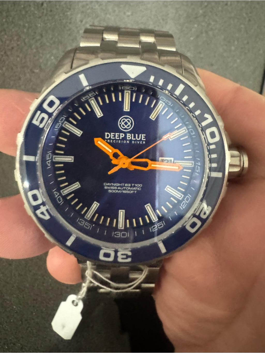 119 Deep Blue Precision Diver Watch  Blue Dial With Orange Hands